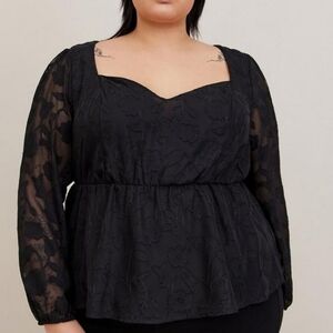 1X • Torrid • Peplum Chiffon Clip Floral Puff Sleeve Top